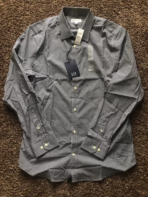 NWT Men’s Gap Slim Fit Non-Iron Poplin Shirt Blue Gingham Size L slim