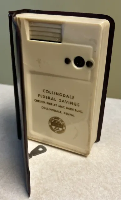 Vintage Collingdale Federal Savings And Loan Coin Book Piggy Bank w Key Lock Box