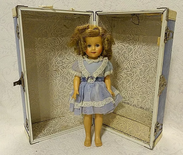 Vtg Shirley Temple 14" Vinyl Toy Doll Sleep Eyes w/Dress & Wardrobe Trunk