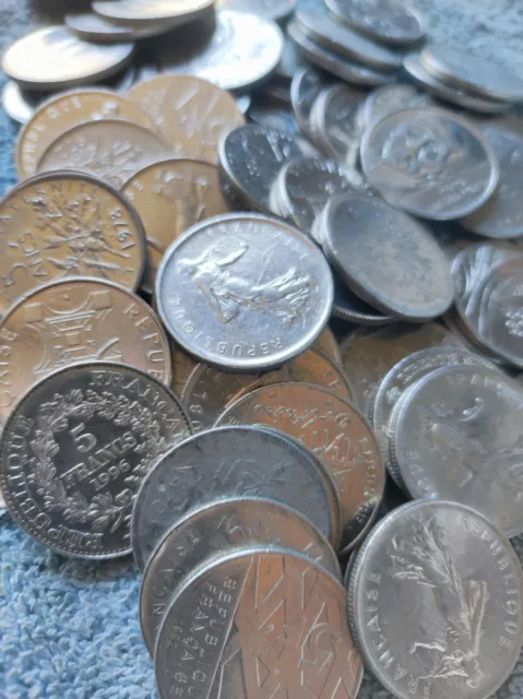 Lot de 50 pièces de monnaie française 5 francs Semeuse et commémoratives nickel