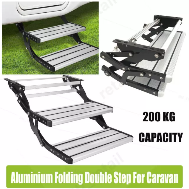 Aluminium Caravan Folding Double Step Pull Out Steps For Road RV Camper Trailer