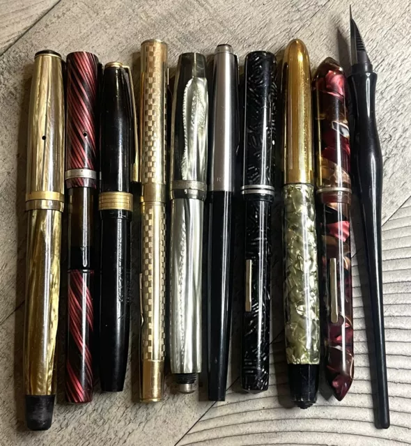 Lot of 10 Fountain Pens-for Parts or Repair (*)