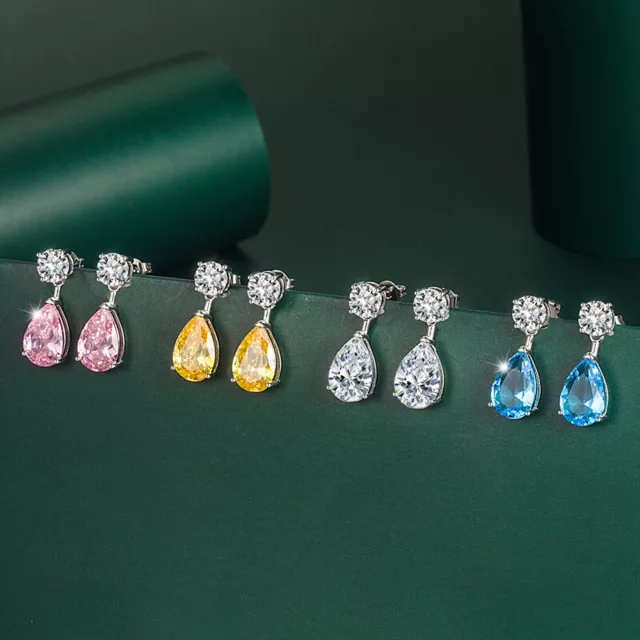 Women Earrings- Silver Clear Cubic Zirconia Tear Drop Earrings for Ladies Girls