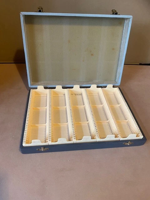Caja de almacenamiento de diapositivas fotográficas de madera vintage de 35 mm - tiene capacidad para 140 extensiones
