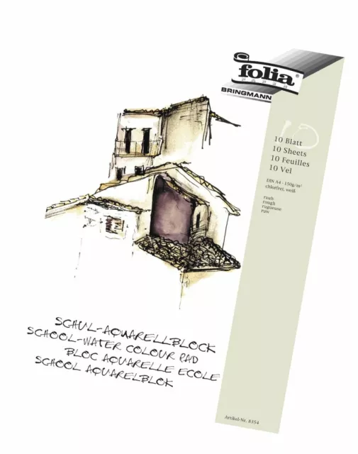 Folia Schul Aquarellblock 150 g/qm, DIN A3, weiß, 10 Blatt rau Künstlerblock