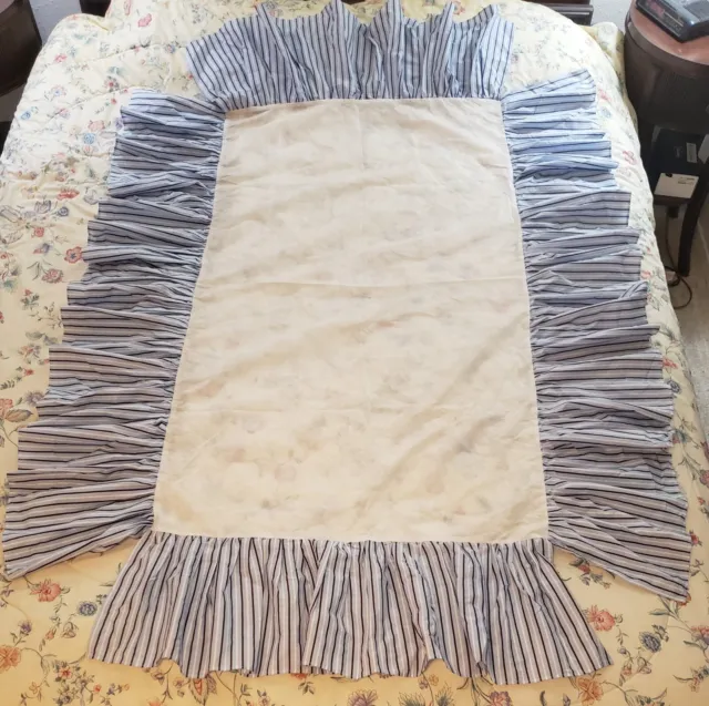 Baby Crib Bed Skirt/Dust Ruffle (Blue, White, Brown Stripes)