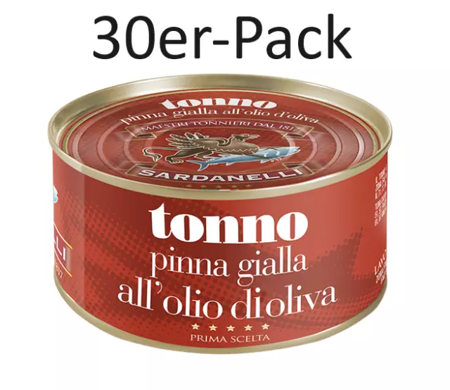 30er-Pack Sardanelli Thunfisch Tonno,Gelbflossen-Thunfisch in Olivenöl,80g Dose