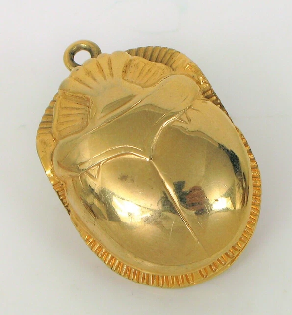 VTG BEAUTIFUL EGYPTIAN Revival Sterling Silver Gold Wash Large Scarab