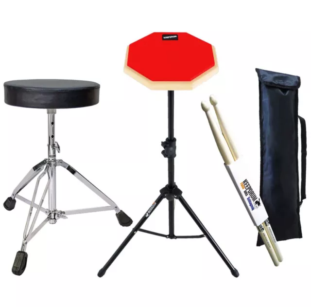 keepdrum DP-RD Practice Pad Rot mit Stativ mit Hocker und Sticks