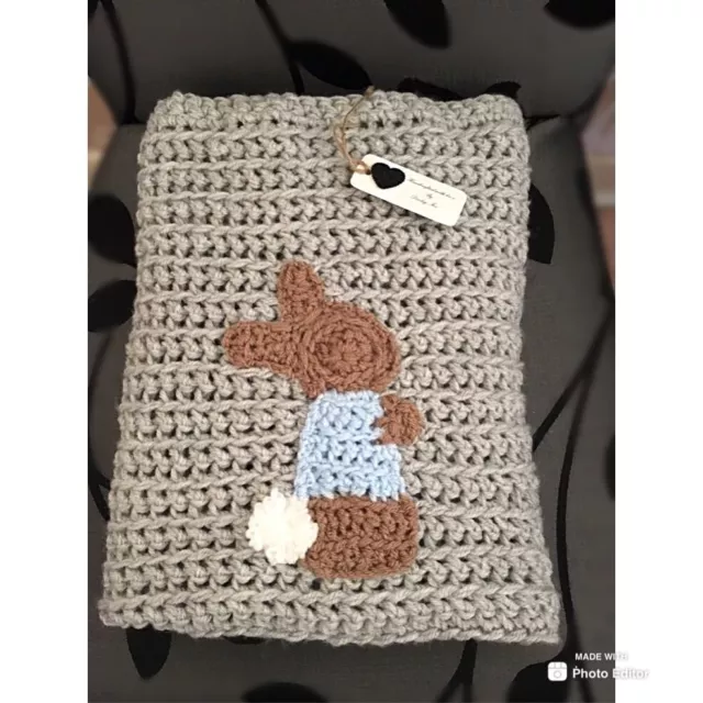 Hand crochet baby Peter Rabbit inspired baby pram/carseat blanket