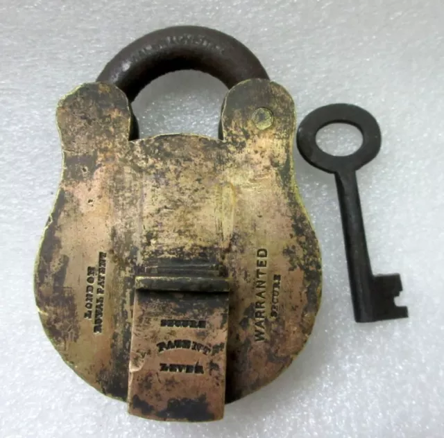 Vintage Old Rare Solid Brass Royal Patent Mark London Padlock Lock With Key