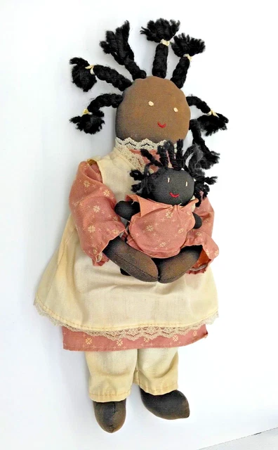 Americana Doll Black American Doll with Baby Doll! Rag Doll Braided Pigtails VTG