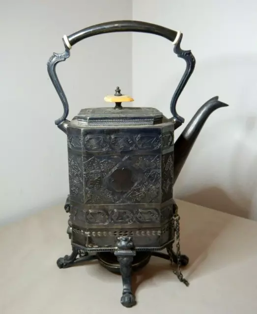 Antique Victorian Silverplated Teapot Kettle Spirit Burner Stand Shaw & Fisher