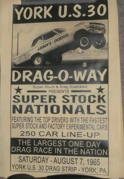 AGED  17X11 replica 1965 US-30 DRAG RACING SUPER STOCK NATIONALS FLIER/POSTER
