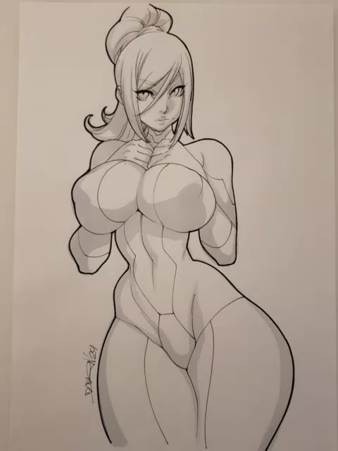 SAMUS Metroid Nintendo GBA Girl Sexy Busty Original Sketch Pinup DaiKon Art