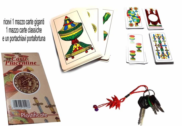 Set 2 Mazzi Carte Piacentine Mini In Plastica - 5,8x3,7 Cm - Copertina Fantasia Scatto, Lavabili - 2