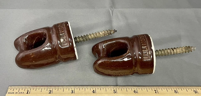 Lot Of 2 Vintage Antique Brown Illinois Porcelain Wire Cable Insulators