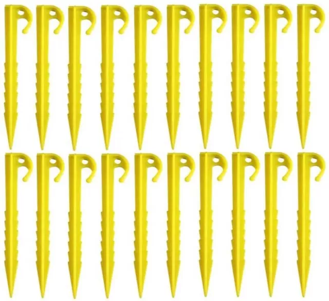 20 Plastic Piles Heavy-Duty Tent Piles Serrated Edges Yellow Tent Piles for O...