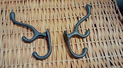 4 Cast Iron School Style triple Hook for coats, hats or hall trees
