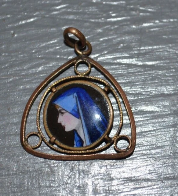 ANCIEN PENDENTIF MÉDAILLE religieuse vierge croix coeur maria EUR 3,90
