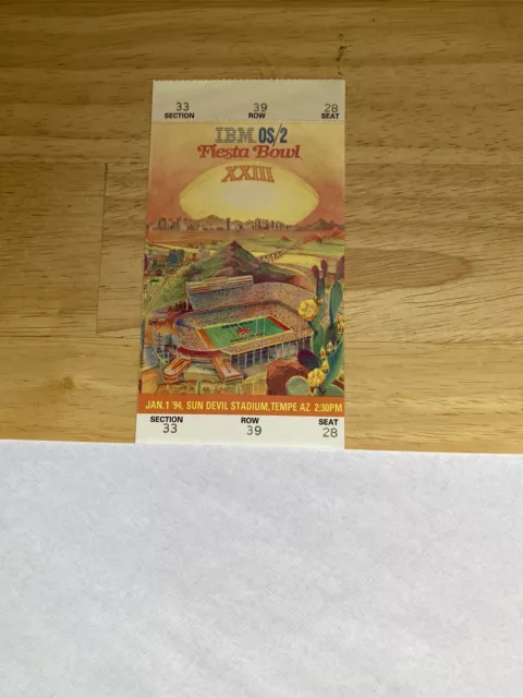 Jan. 1, 1994 unused Fiesta Bowl ticket AZ Wildcats v Miami Hurricanes