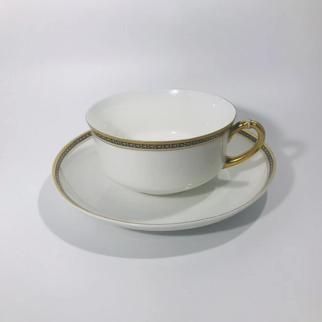 Mid-Century Thomas Crown Bavaria China Teacup and Saucer Black Gold Laurel Bands