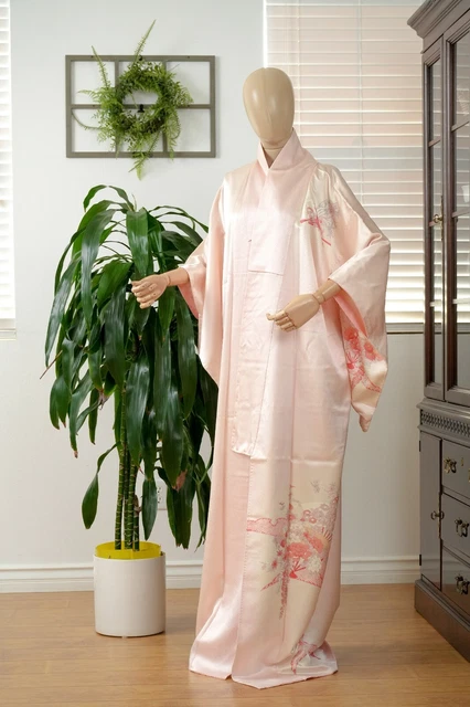 Dear Vanilla Japanese Silk Kimono Women's Robe Gown Authentic Japan Vintage Mint