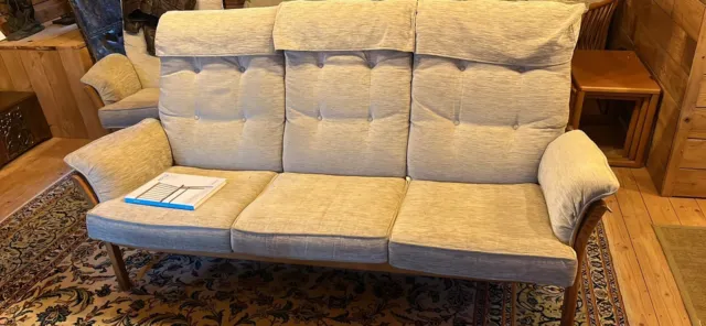 Ercol Saville 3-seater 3 piece suite with original covers in beige NO FREE P&P!
