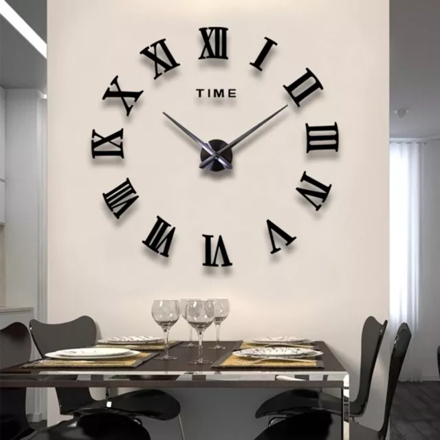 3D DIY Extra Large Roman Numerals Luxury Mirror Wall Sticker Clock Home Decor UK