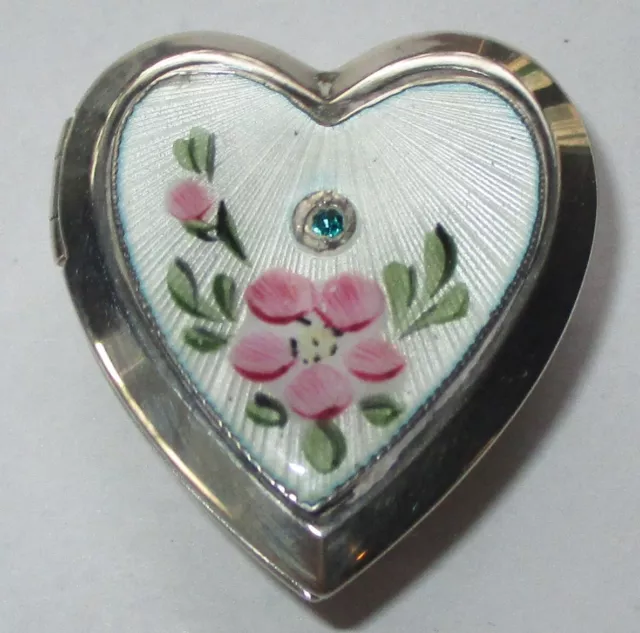 Vintage Walter Lampl Guilloche Enamel Puffy Heart Charm Box Flower Of The Month