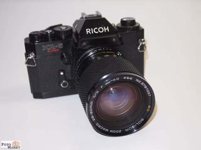 JUEGO: Ricoh KR-5 Super Cámara SLR + Objetivo Zoom Soligor 3.5-4.5/28-80 MC Macro