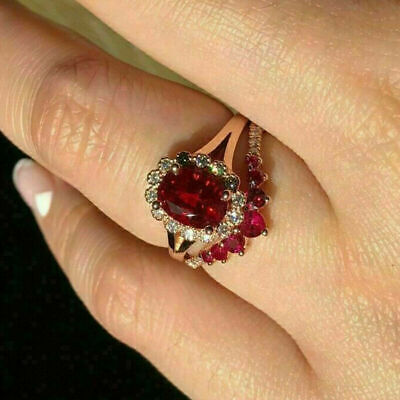 3.20 Ct Oval Cut Lab-Created Red Ruby 2 Set Engagement Ring 14K White Gold FN