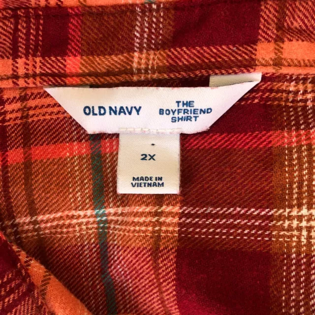 Old Navy Women's Flannel Shirt Plus 2X Boyfriend Fit Plaid 100% Cotton Long Slv 3