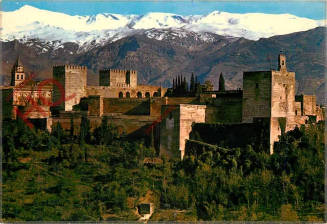 Picture Postcard-:Granada, Vista General De La Alhambra Y Sierra Nevada