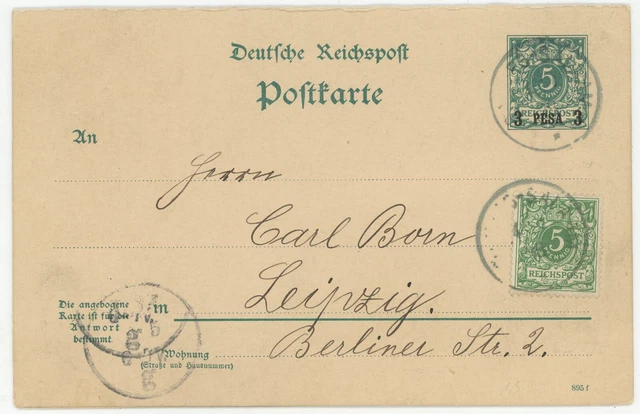 DOA Deutsch-Ostafrika Doppel GA ZuF Postkarte Dar-es-Salaam Leipzig 1898