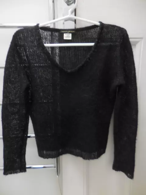 Collette Dinnigan Black Mohair + V Neck Crop Sweater Jumper S M Vgc