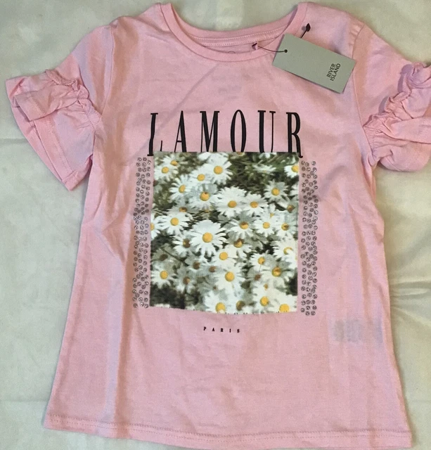 Set T-shirt mini ragazze River Island età 2-3 anni rosa frilly lamour nuova con etichette 2