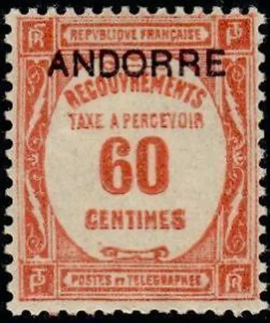 ANDORRE FRANCAIS STAMP TIMBRE TAXE N° 11 " TIMBRE DE 1927-31 60c " NEUF x TB
