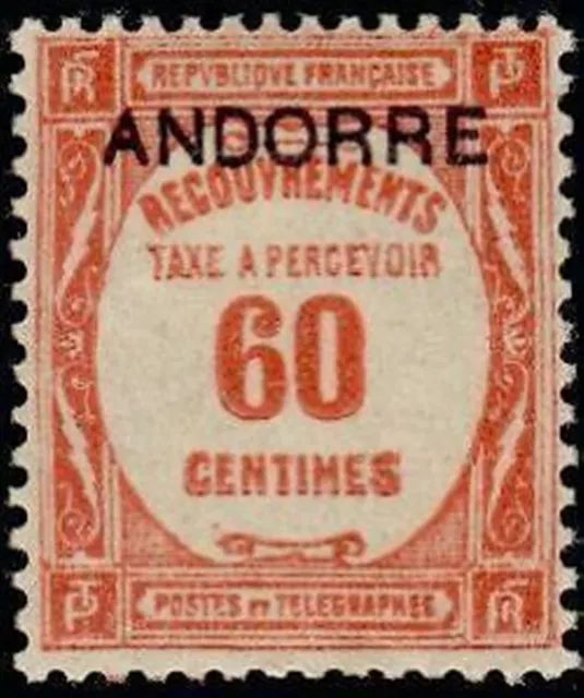 ANDORRE FRANCAIS STAMP TIMBRE TAXE YVERT N° 11 " 60c ROUGE " NEUF xx TTB