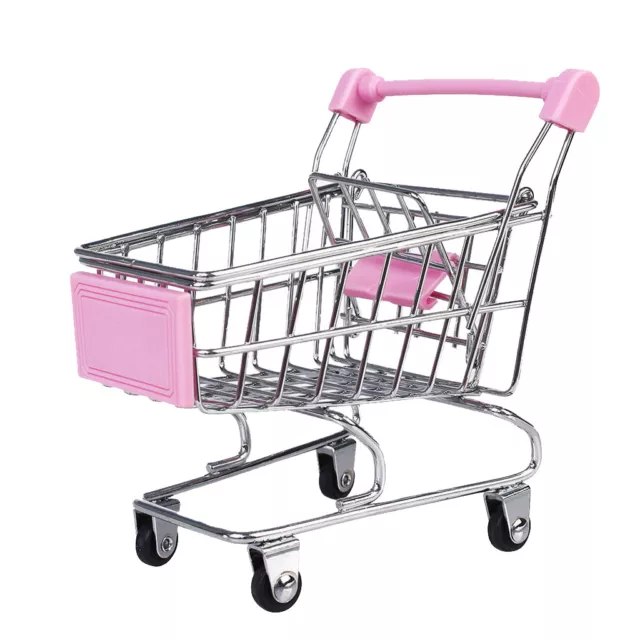 Mini Trolley Supermarket Shopping Cart Phone Holder Kids Pretend Toy Pink