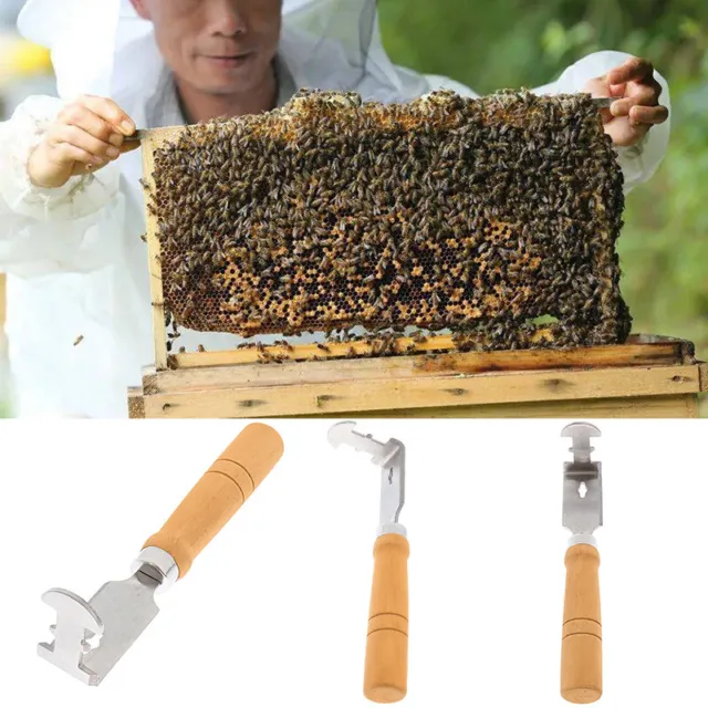 Mango de madera gancho apicultura abeja colmena marco herramientas limpias