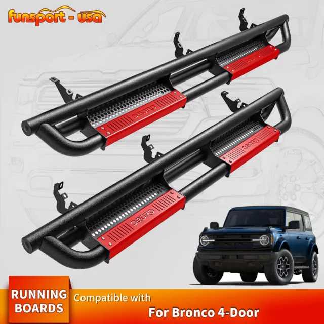 6" Running Boards for 2021-2024 Ford Bronco 4 Door Drop Side Step Nerf Bars Red