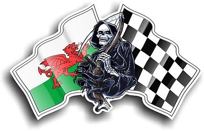 La morte il tristo mietitore & Galles Gallese Cymru Bandiera RACING vinile Car Adesivo Casco