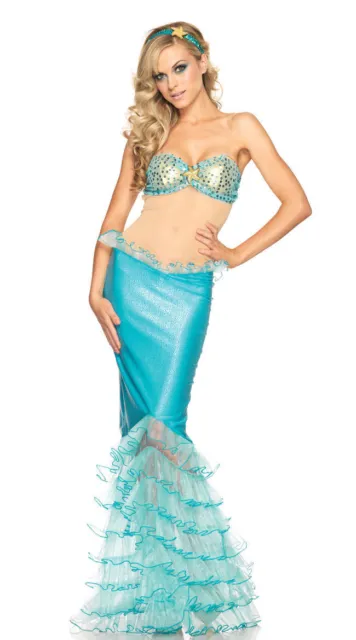 Mermaid Cosplay Costume Sea Princess Dress Aqua Blue Adult Women Party Halloween
