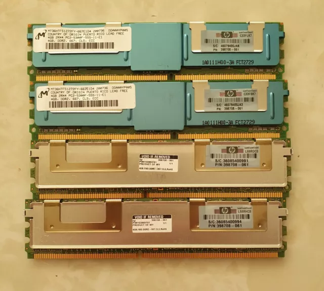 Genuine HP 398708-061 16GB 4 x 4GB 2Rx4 PC2-5300F-555 DDR2 ECC Server Memory