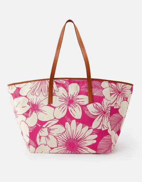 Monsoon Accessorize Perla print shopper pink and white / ecru bag tote large