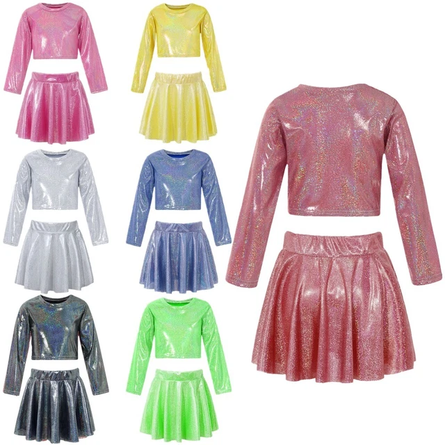Kids Girl's Dance Outfit Ballet T-shirts With Pleated Skirts 2 Piece Activewear