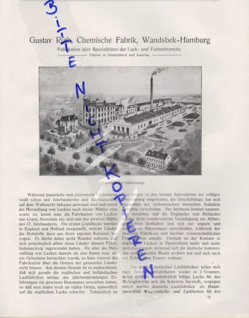 WANDSBEK-HAMBURG, Werbung 1911, Gustav Ruth Chemische Fabrik Lacke Farben