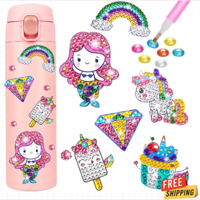5D Diamond Painting Stickers Kits for Kids, DIY Art Craft Dessert Mermaid 6Pcs