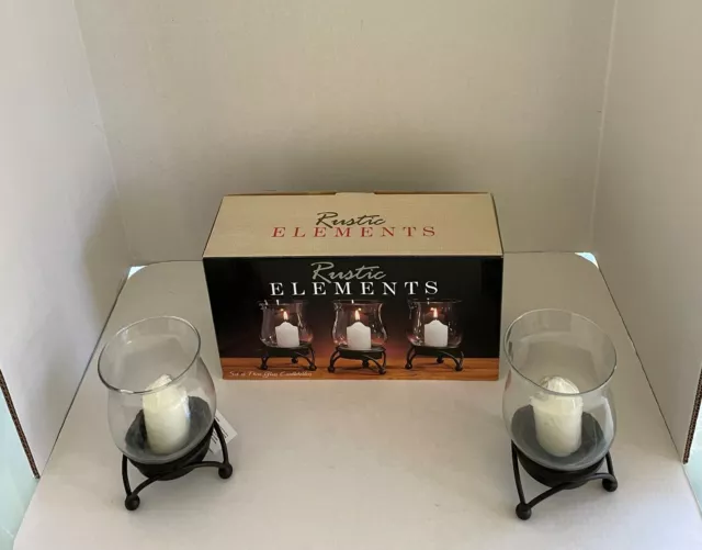 Rustic Elements Set of 5 Glass Candleholders with white votives